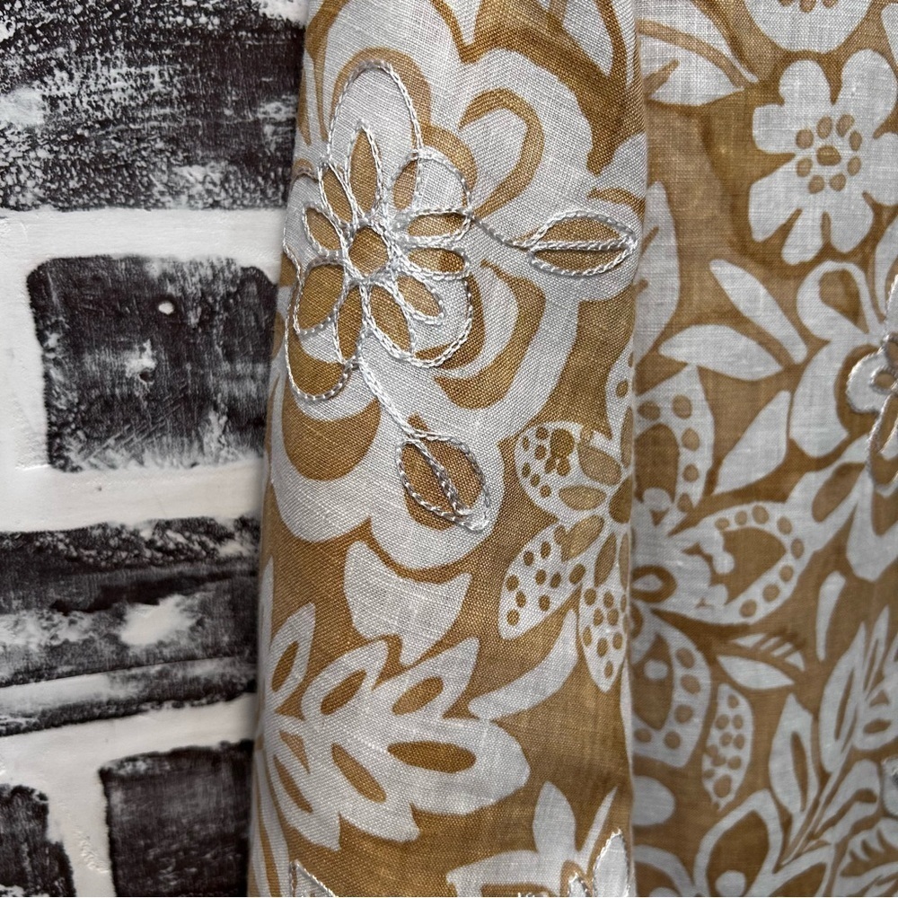 Laura Ashley Beige & White Floral Embroidered Linen Tunic Size L - Picture 5 of 7